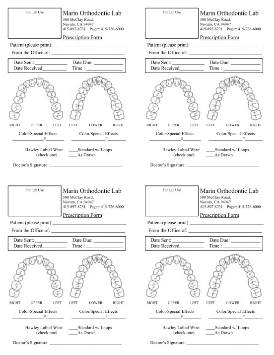 Marin Orthodontics Prescription Form